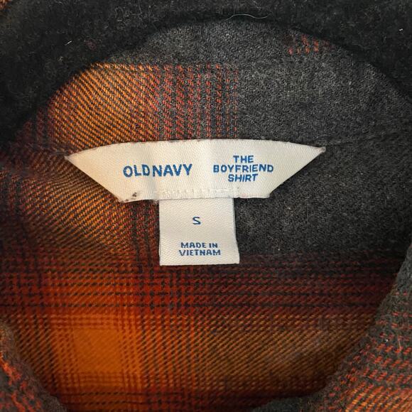 Old Navy Evermore Flannel Boyfriend Shirt Orange Black Plaid Women's size Small - Picture 2 of 8